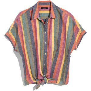 Madewell Tie-Front Shirt in Rainbow Stripe XS